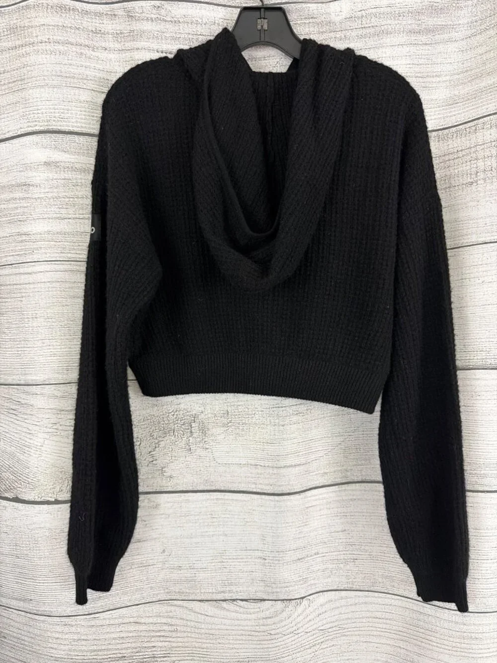 Alo Black Cashmere Plush Waffle Full Zip Hoodie